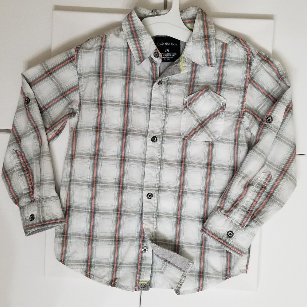Calvin Klein Jeans Plaid Button Down Kids Large